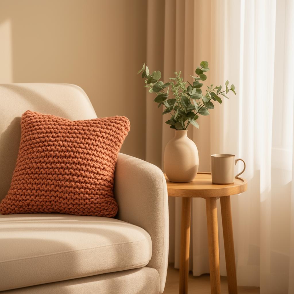 Espacio cálido con sillón y planta
